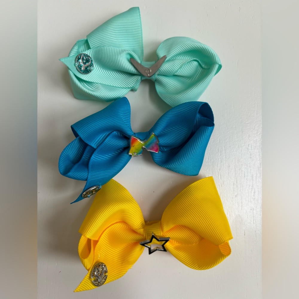 Lot of 3 Jojo Siwa Aqua, Blue and Yellow Hairbows